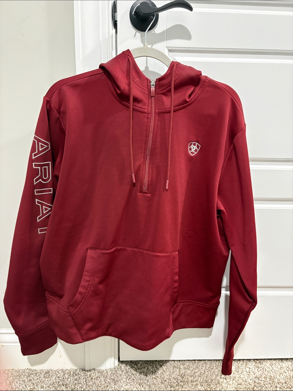 Ariat Burgundy Half-Zip Hoodie with Sleeve Logo